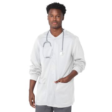 Landau 3170 Men's 3-Pocket Crew Neck Warm-Up Jacket - White