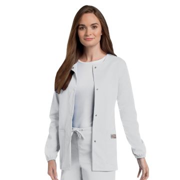Landau 75221 Women's 3-Pocket Crew Neck Warm-Up Jacket - White