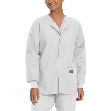 Landau 75231 Unisex Three-Pocket Snap-Front Warm-Up Jacket - White