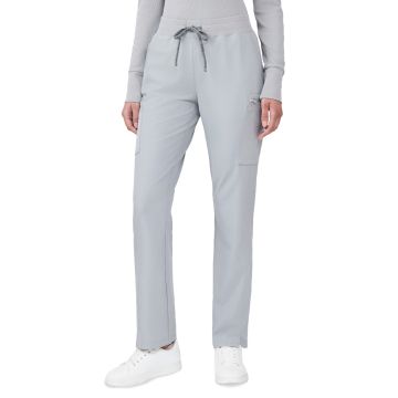 Landau LB400 Women's Seven-Pocket Mid-Rise Rib-Knit Elastic Waist Cargo Pant - Gray