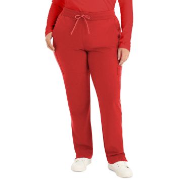 Landau LB400 Women's Seven-Pocket Mid-Rise Rib-Knit Elastic Waist Cargo Pant - Red