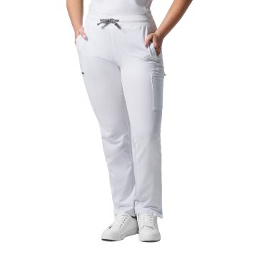Landau LB400 Women's Seven-Pocket Mid-Rise Rib-Knit Elastic Waist Cargo Pant - White