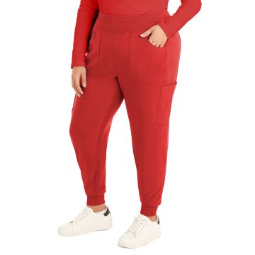 Landau LB401 Women's Seven-Pocket Mid-Rise Rib-Knit Elastic Waist Cargo Pant - Red