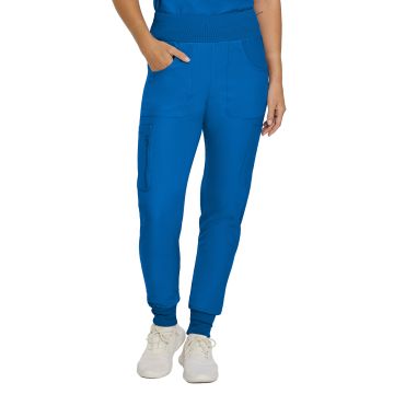 Landau LB401 Women's Seven-Pocket Mid-Rise Rib-Knit Elastic Waist Cargo Pant - Royal