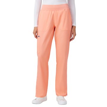 Landau LB405 Women's Five-Pocket Mid-Rise Rib-Knit Elastic Waist Straight Leg Pant