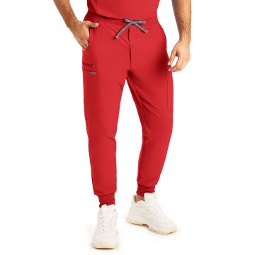 Landau LB409 Men's Seven-Pocket Mid-Rise Triple-Elastic Waist Jogger Pant - Red