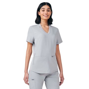 Landau LT100 Women's Three-Pocket Rib-Knit Neckline V-Neck Top - Gray
