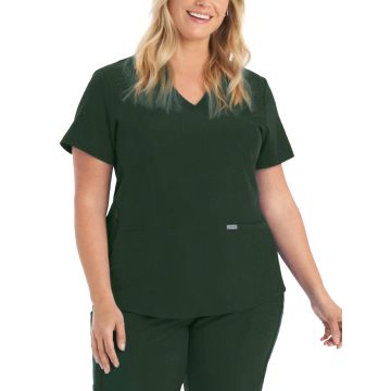 Landau LT100 Women's Three-Pocket Rib-Knit Neckline V-Neck Top