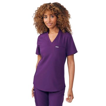 Landau LT101 Women's Two-Pocket Shirttail Hemline V-Neck Top