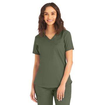 Landau LT107 Women's Two-Pocket Back Princess Seamed V-Neck Top