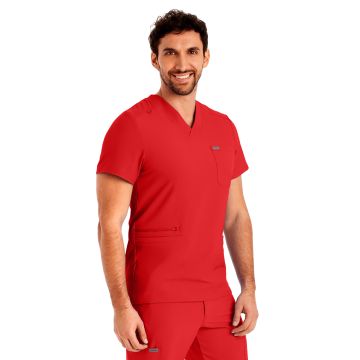 Landau LT110 Men's Four-Pocket Back Yoke V-Neck Top - Red