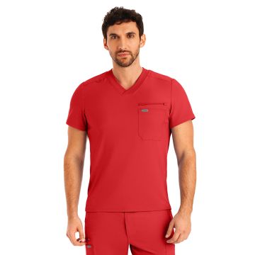 Landau LT111 Men's Two-Pocket Tuckable V-Neck Top - Red