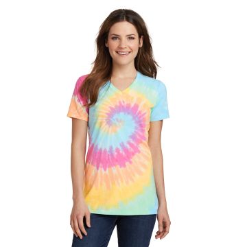 Port & Company &  Ladies Tie-Dye V-Neck Tee.  LPC147V