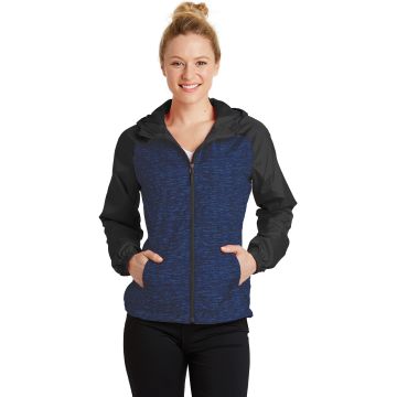 Sport-Tek &  Ladies Heather Colorblock Raglan Hooded Wind Jacket. LST40