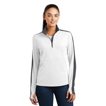 Sport-Tek &  Ladies Sport-Wick &  Textured Colorblock 1/4-Zip Pullover. LST861