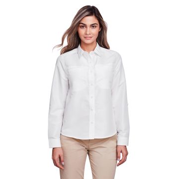 Harriton M580LW Ladies' Key West Long-Sleeve Performance Staff Shirt - WHITE