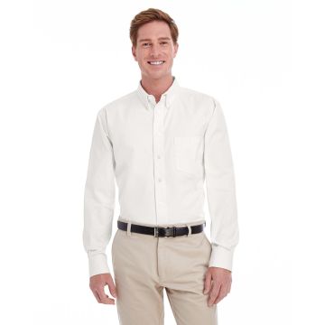 Harriton M581T Men's  Tall Foundation 100% Cotton Long-Sleeve Twill Shirt with Teflon? - WHITE