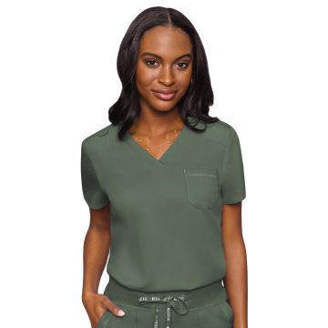 Med Couture 7448 Women's 1-Pocket V-Neck Top - Olive