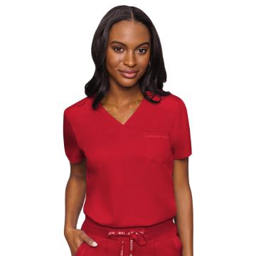 Med Couture 7448 Women's 1-Pocket V-Neck Top - Red