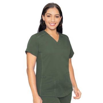 Med Couture 7459 Women's 4-Pocket V-Neck Shirttail Top - Olive