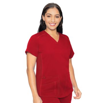 Med Couture 7459 Women's 4-Pocket V-Neck Shirttail Top - Red