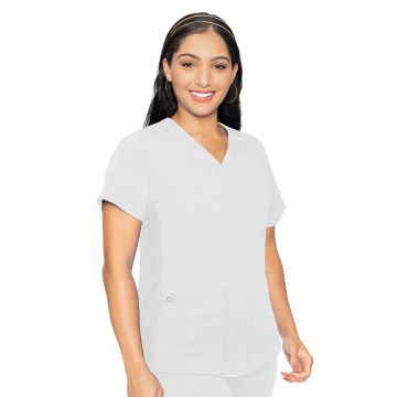 Med Couture 7459 Women's 4-Pocket V-Neck Shirttail Top - White