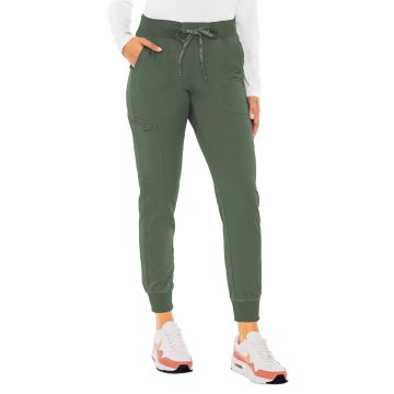 Med Couture 7710 Women's 5-Pocket Rib-Knit Waistband Pant - Olive