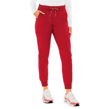 Med Couture 7710 Women's 5-Pocket Rib-Knit Waistband Pant - Red