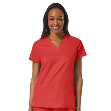 Maevn 1708 Women's Four-Pocket V-Neck Top - Red
