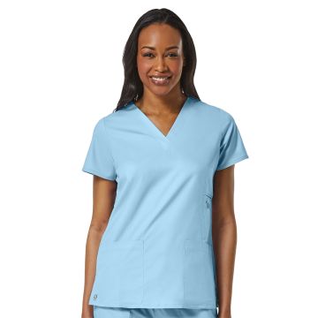 Maevn 1708 Women's Four-Pocket V-Neck Top - Sky Blue