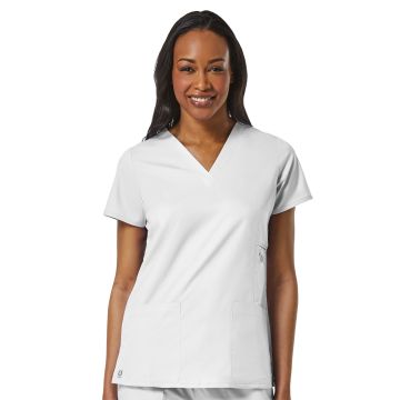 Maevn 1708 Women's Four-Pocket V-Neck Top - White