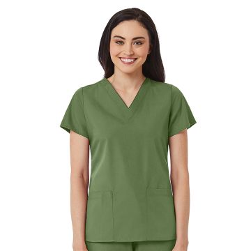 Maevn 1716 Women's V-Neck Two Pocket Top - Olive