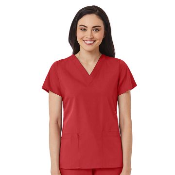 Maevn 1716 Women's V-Neck Two Pocket Top - Red