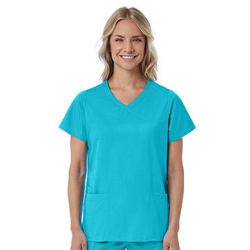 Maevn 1726 Women's Three-Pocket Curved Mock Wrap Top
