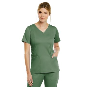 Maevn 3501 Women's Three-Pocket V-Neck Top - Olive