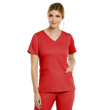 Maevn 3501 Women's Three-Pocket V-Neck Top - Red