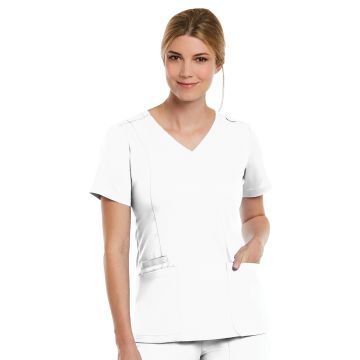 Maevn 3501 Women's Three-Pocket V-Neck Top - White