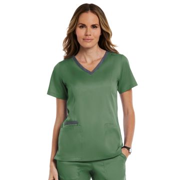 Maevn 3502 Women's Three-Pocket Heather Neck Band Top - Olive