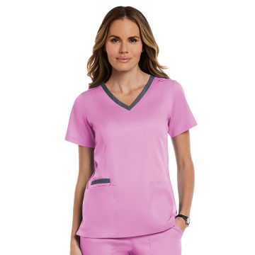 Maevn 3502 Women's Three-Pocket Heather Neck Band Top