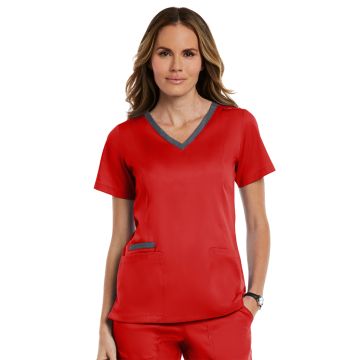 Maevn 3502 Women's Three-Pocket Heather Neck Band Top - Red