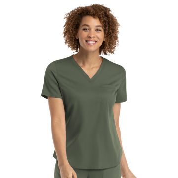Maevn 3503 Women's One-Pocket V-Neck Tuck-In Top - Olive