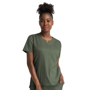 Maevn 3504 Women's Three-Pocket Notched Crew Neck Top - Olive