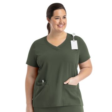 Maevn 3901 Women's Layered Three-Pocket V-Neck Top - Olive