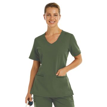 Maevn 3902 Women's Two-Pocket Knit V-neck Top - Olive