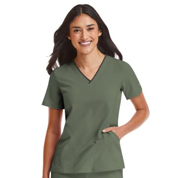 Maevn 4510 Women's Three-Pocket Contrast Stitching V-Neck Top