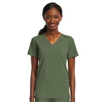 ScrubJoy SJ102 Women's Fitted Two-Pocket V-Neck Top - Olive