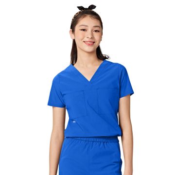 Parkley 1011 Women's Two-Pocket Tuck Band VALENCIA V-Neck Top - Royal