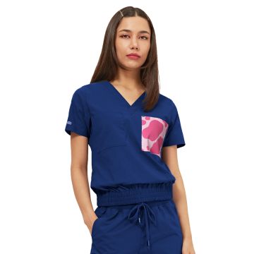 Parkley 1018 Women's Two-Pocket LUNA Tuck Band V-Neck Top