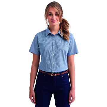 Artisan Collection by Reprime RP321 Women's Microcheck Gingham Short-Sleeve Cotton Shirt
