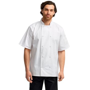 Artisan Collection by Reprime RP664 Unisex Studded Front Short-Sleeve Chef's Jacket - WHITE